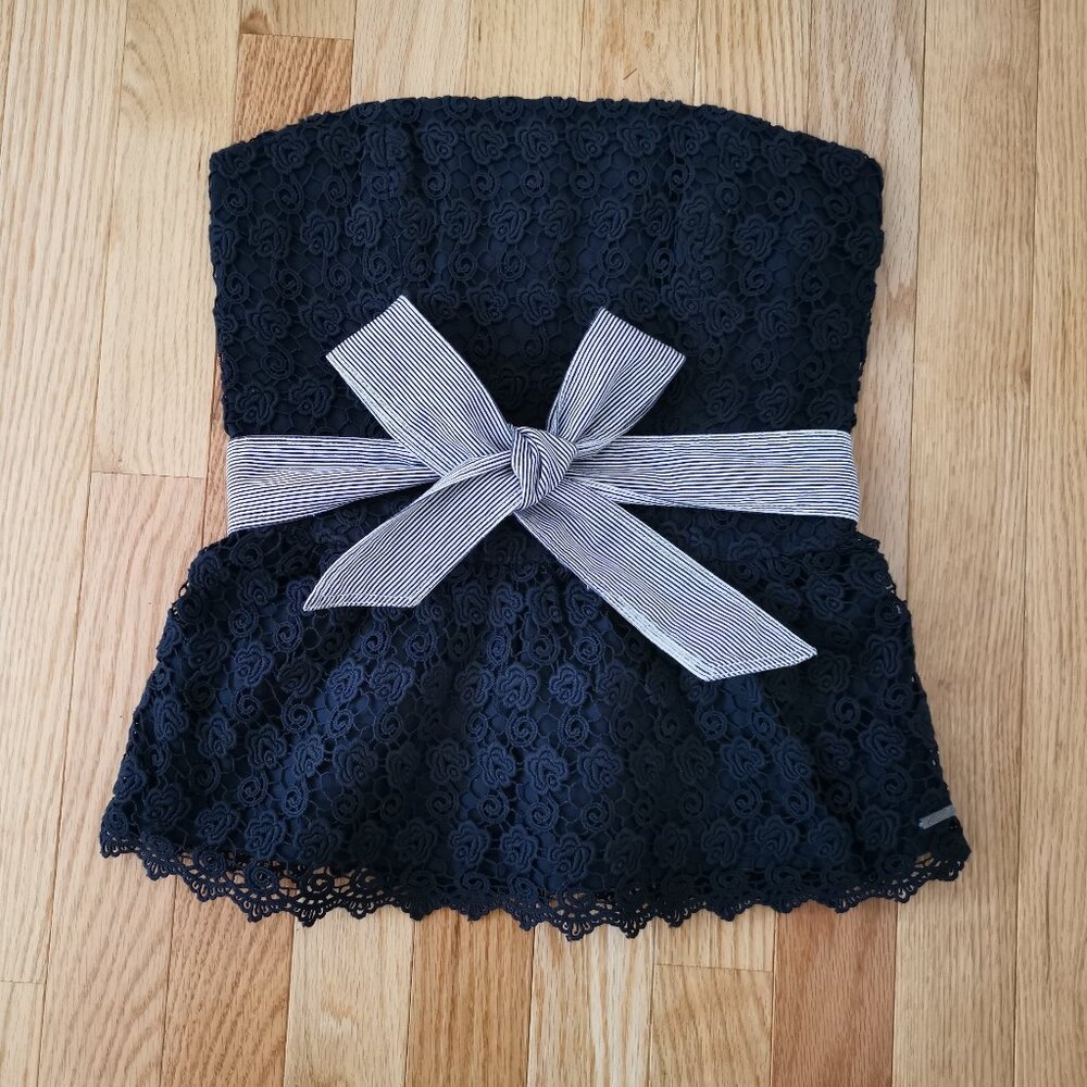 NWT Vintage Y2K Women Gilly Hicks A&F Strapless Top Blouse Bow Lace Slim Cotton